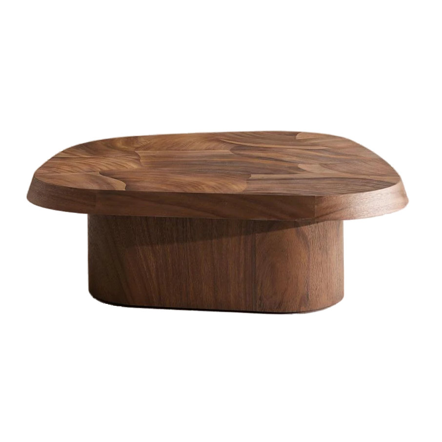 Oyster Cut Dark Guanacaste Wood Slices Pedestal Base Coffee Table 47 inch
