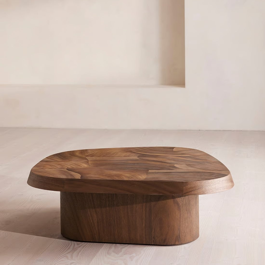 Oyster Cut Dark Guanacaste Wood Slices Pedestal Base Coffee Table 47 inch