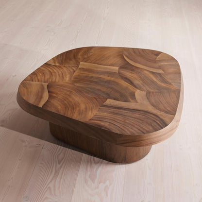 Oyster Cut Dark Guanacaste Wood Slices Pedestal Base Coffee Table 47 inch