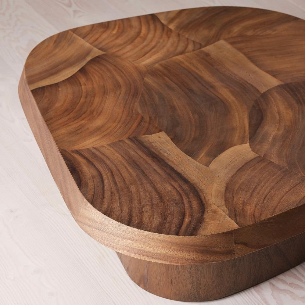 Oyster Cut Dark Guanacaste Wood Slices Pedestal Base Coffee Table 47 inch