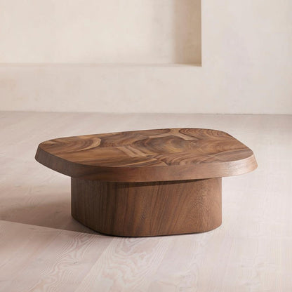 Oyster Cut Dark Guanacaste Wood Slices Pedestal Base Coffee Table 47 inch