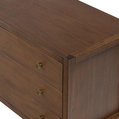 Parsons Style Brown 3 Drawer Solid Wood Nightstand 32 inch
