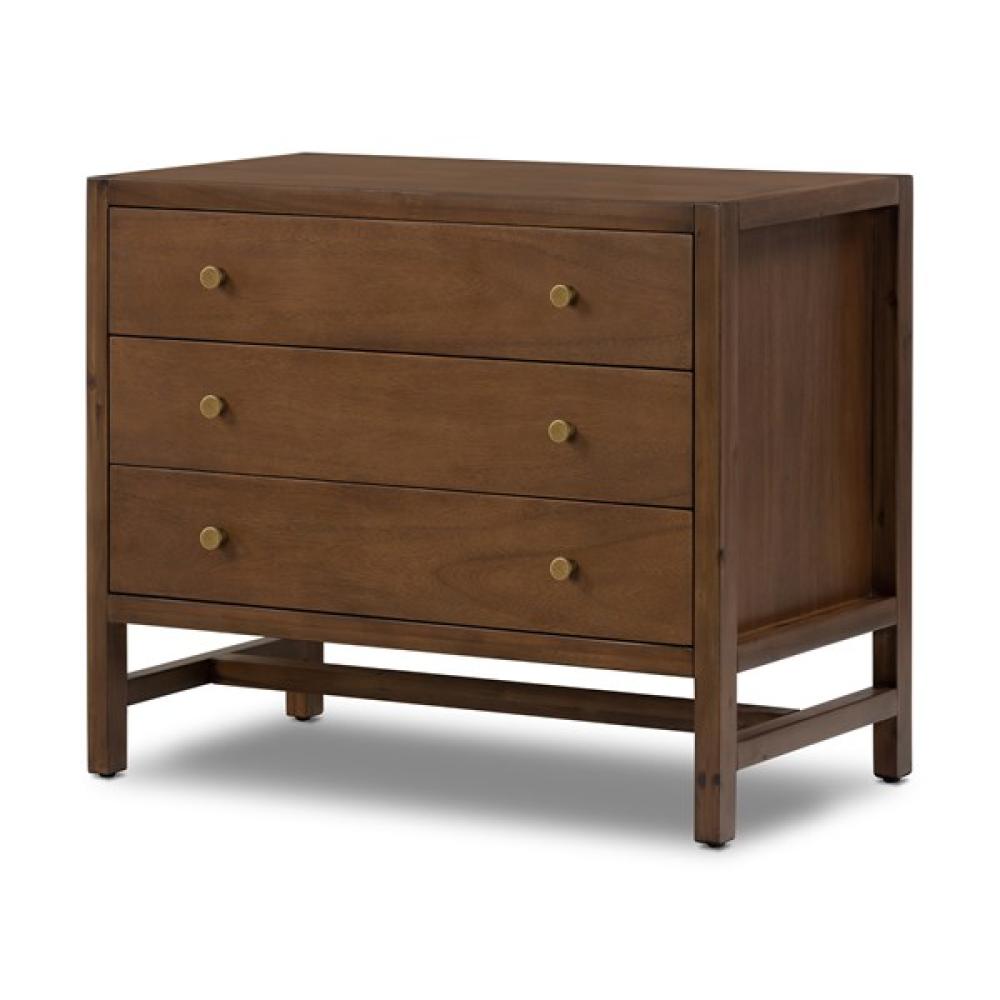 Parsons Style Brown 3 Drawer Solid Wood Nightstand 32 inch