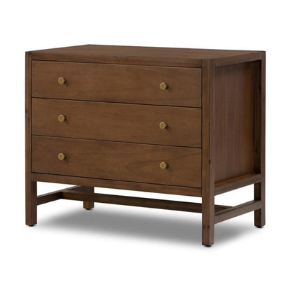 Parsons Style Brown 3 Drawer Solid Wood Nightstand 32 inch