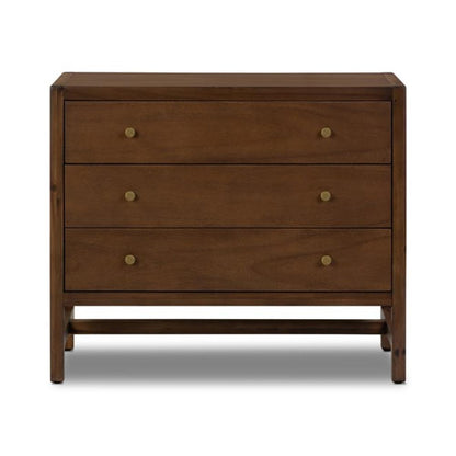 Parsons Style Brown 3 Drawer Solid Wood Nightstand 32 inch