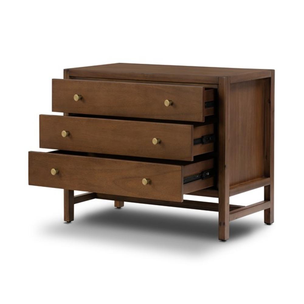 Parsons Style Brown 3 Drawer Solid Wood Nightstand 32 inch