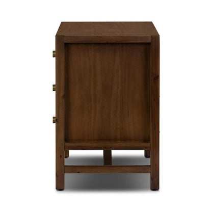 Parsons Style Brown 3 Drawer Solid Wood Nightstand 32 inch