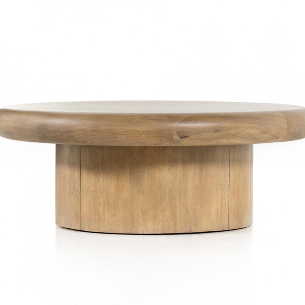 Pedestal Base Round Coffee Table Parawood Burnished Finish 42 inch