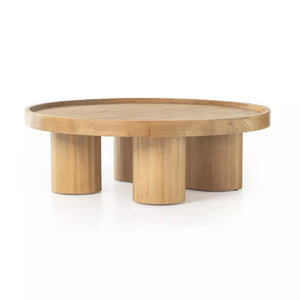 Pillar Column Round Coffee Table Beech Wood in Natural Finish 48 inch