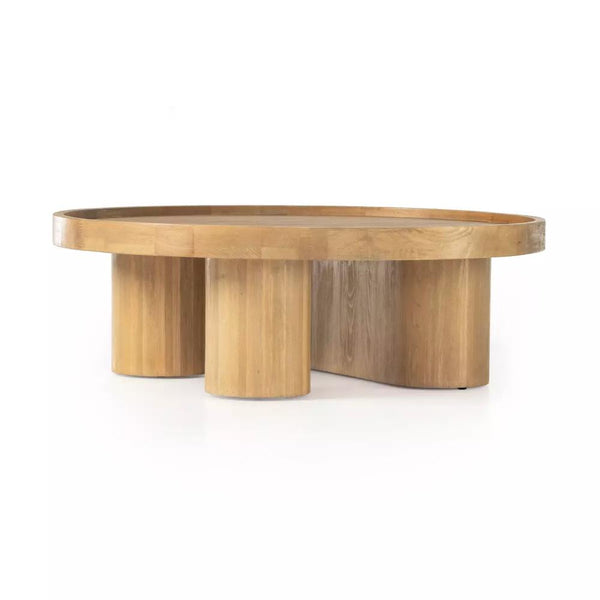 Pillar Column Round Coffee Table Beech Wood in Natural Finish 48 inch