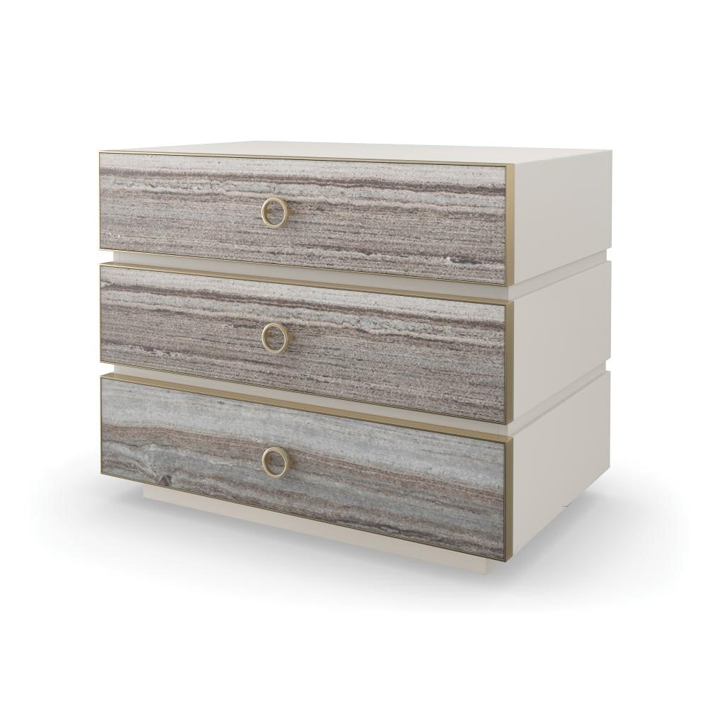 Polished Gray Sandstone 3 Drawer Nightstand 34 inch