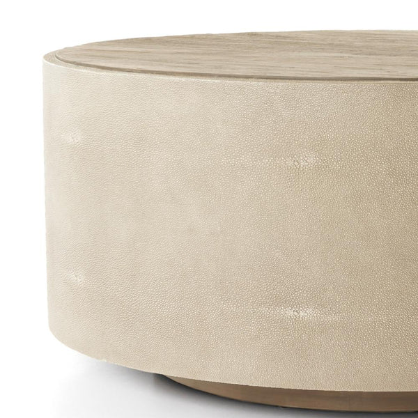 Reclaimed Wood & Cream Shagreen Round Coffee Table 38 inch