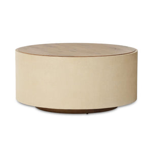 Reclaimed Wood & Cream Shagreen Round Coffee Table 38 inch