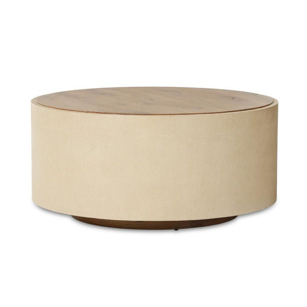 Reclaimed Wood & Cream Shagreen Round Coffee Table 38 inch