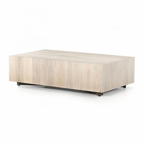 Rectangle Block Coffee Table Walnut Wood Beige Finish 53 inch