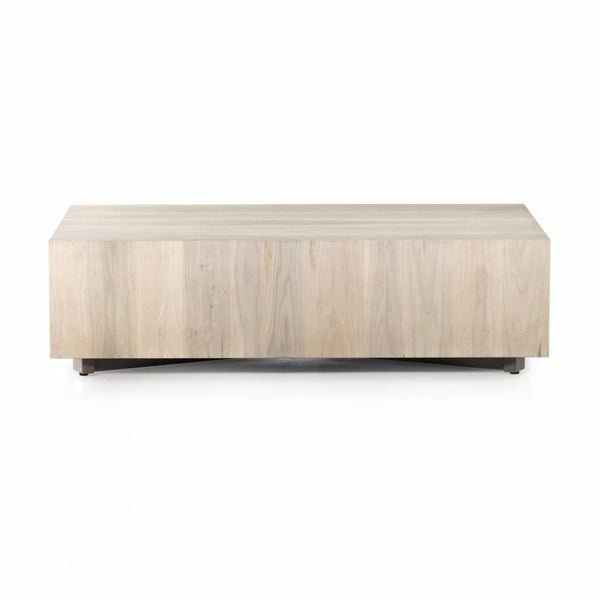 Rectangle Block Coffee Table Walnut Wood Beige Finish 53 inch