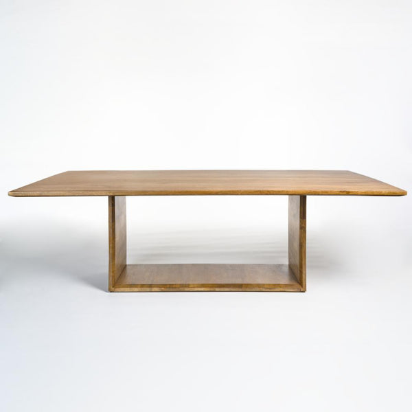 Modern Minimalist Rectangle Dining Table Mango Wood with Brown Oak Finish 96"