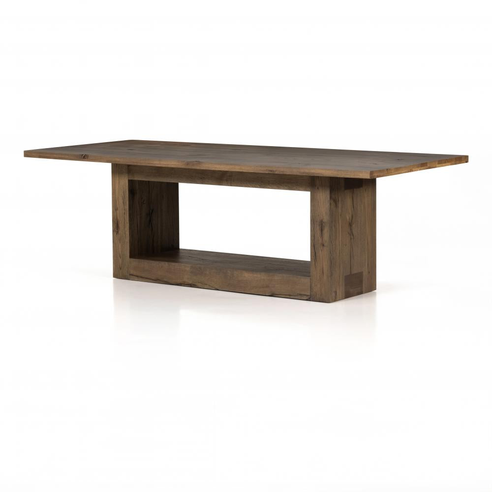 Oak Wood Rectangle Dining Table Rustic Brown Fawn Finish 93 inch