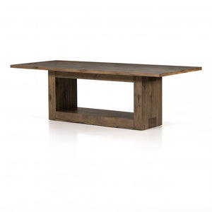 Oak Wood Rectangle Dining Table Rustic Brown Fawn Finish 93 inch