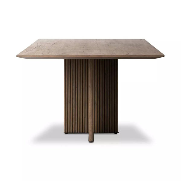 Reeded Base Rectangle Oak Dining Table Rustic Grey Finish 94 inch