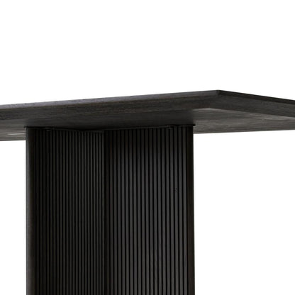 Reeded Base Rectangle Oak Dining Table Smoked Black Finish 94 inch