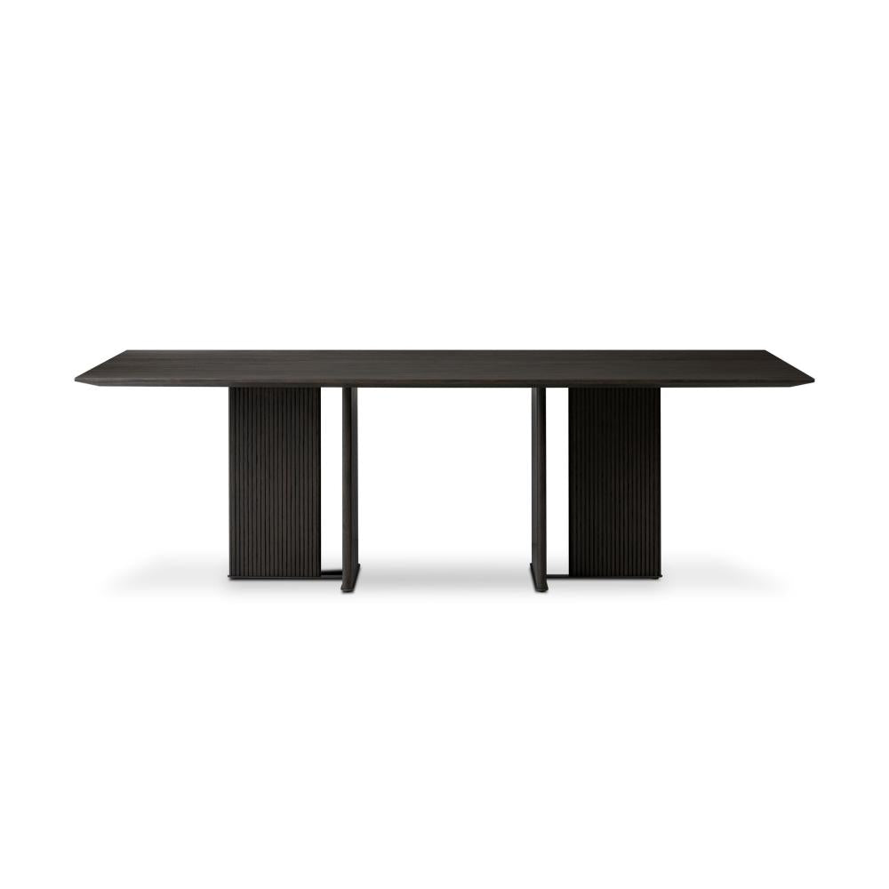 Reeded Base Rectangle Oak Dining Table Smoked Black Finish 94 inch