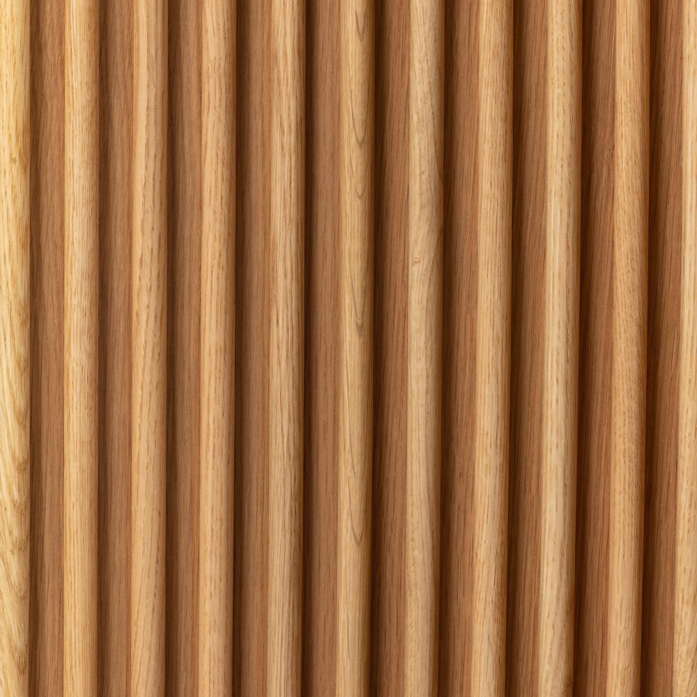 Reeded Cross Base Round Dining Table Natural Oak Wood 43 inch