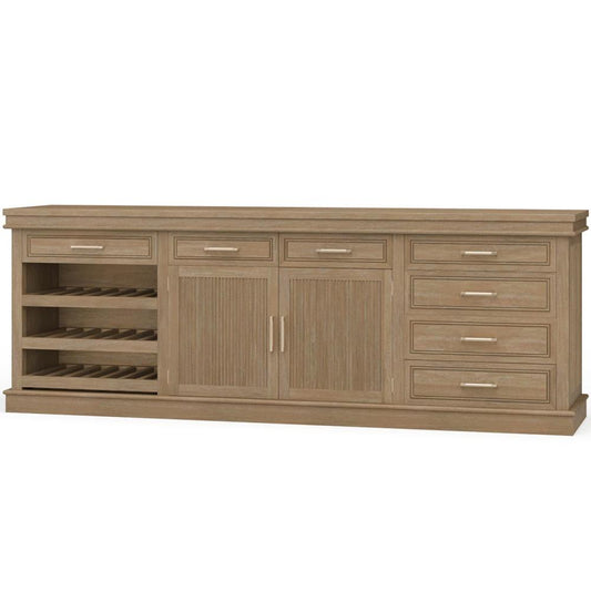 Reeded Doors Light Brown Buffet Sideboard with Wine Rack 100 inch