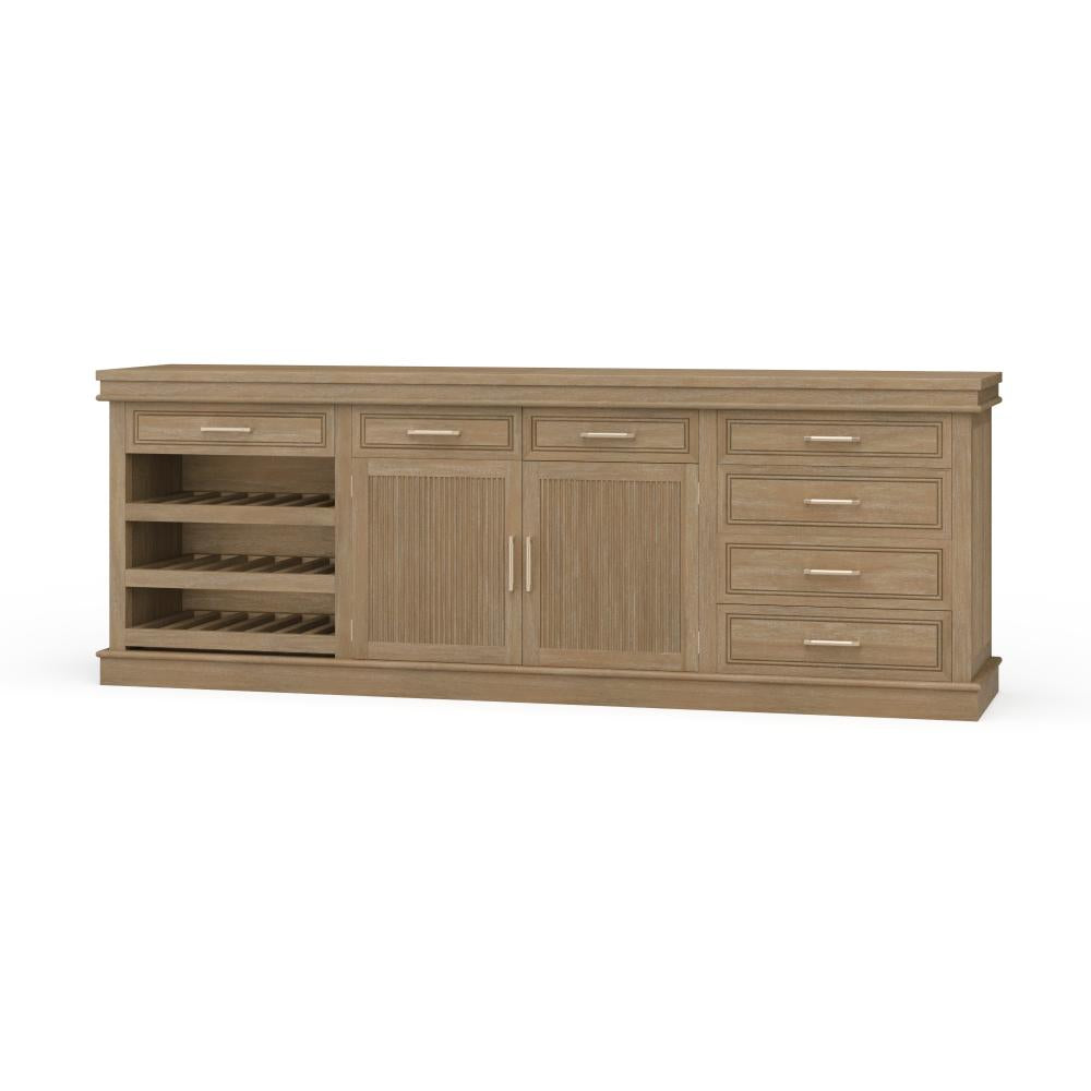 Reeded Doors Light Brown Buffet Sideboard with Wine Rack 100 inch ...