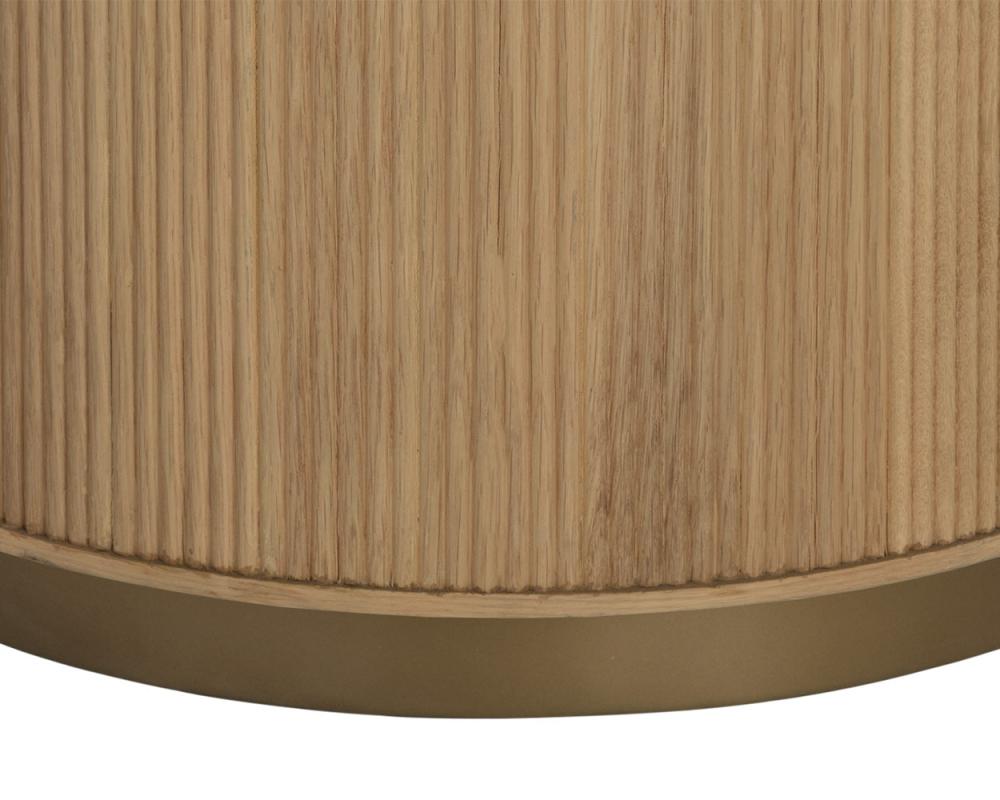 Reeded Light Oak Wood Round Column Table Gold Metal Plith Base 22 inch