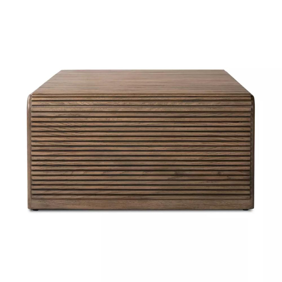 Reeded Top Rectangle Coffee Table Oak Wood with Rustic Grey Finish 65 ...