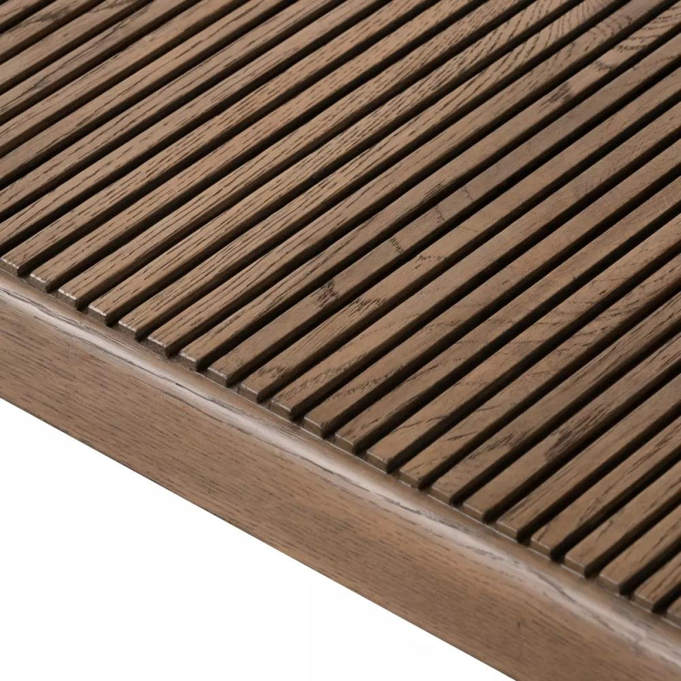 Reeded Top Rectangle Coffee Table Oak Wood with Rustic Grey Finish 65 ...