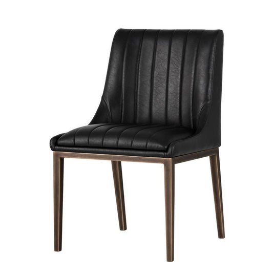 Retro Black Faux Leather Channel Tufted Dining Chair (Set of 2)