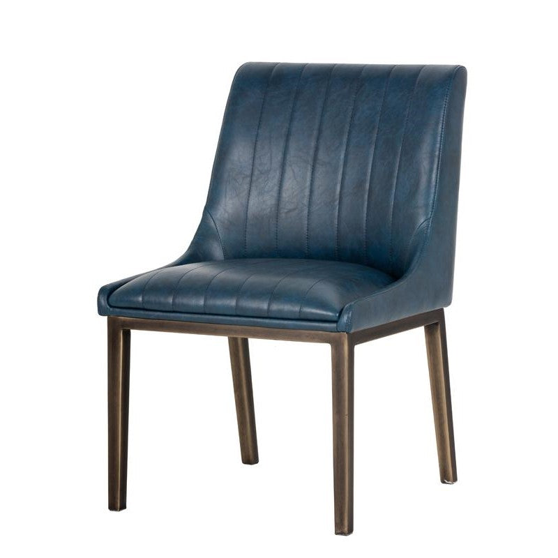 Retro Blue Faux Leather Channel Tufted Dining Chair (Set of 2)