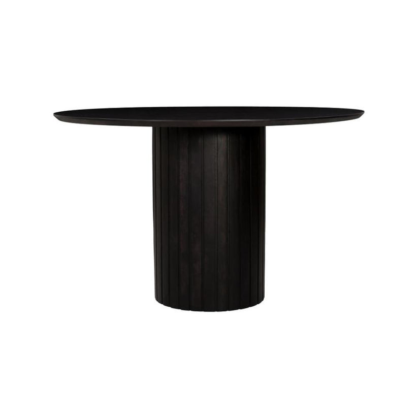 Ribbed Base Pillar Solid Acacia Wood Round Dining Table Black Finish 4 ...