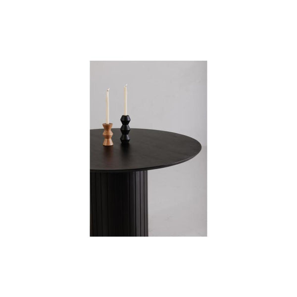 Ribbed Base Pillar Solid Acacia Wood Round Dining Table Black Finish 48 inch