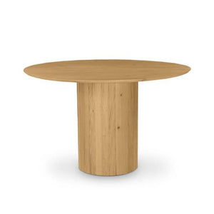 Ribbed Base Pillar Solid Oak Wood Round Dining Table Natural Finish 48 inch