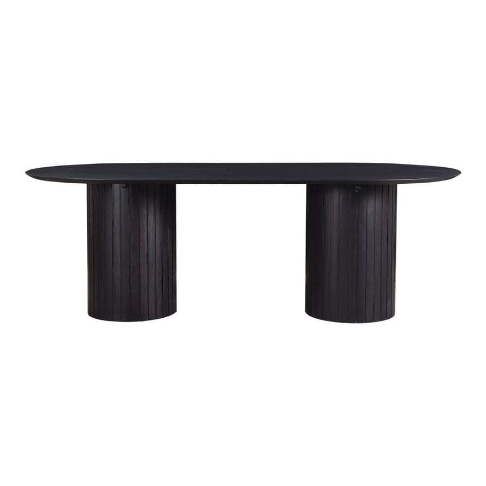 Ribbed Double Column Oval Black Dining Table Solid Acacia Wood 86 inch