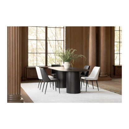 Ribbed Double Column Oval Black Dining Table Solid Acacia Wood 86 inch