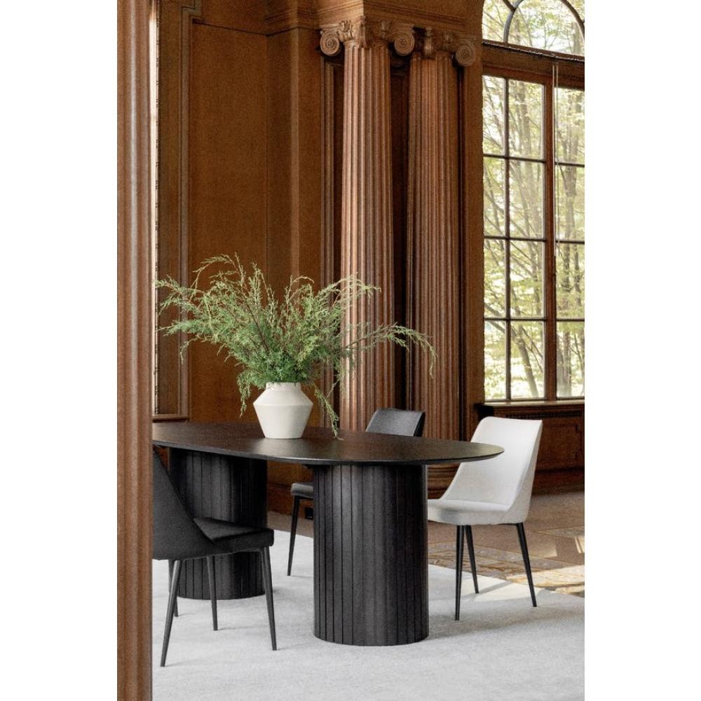 Ribbed Double Column Oval Black Dining Table Solid Acacia Wood 86 inch