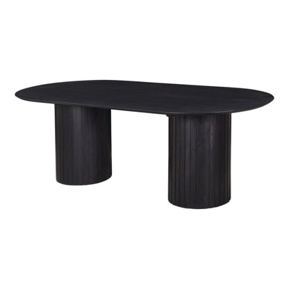 Ribbed Double Column Oval Black Dining Table Solid Acacia Wood 86 inch