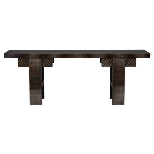 Ribbed Mahogany Wood Console Black with Brown Trim 82 inch