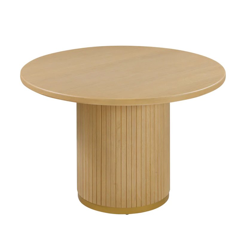 Ribbed Pedestal Base Round Dining Table Light Natural Oak Wood 47 inch