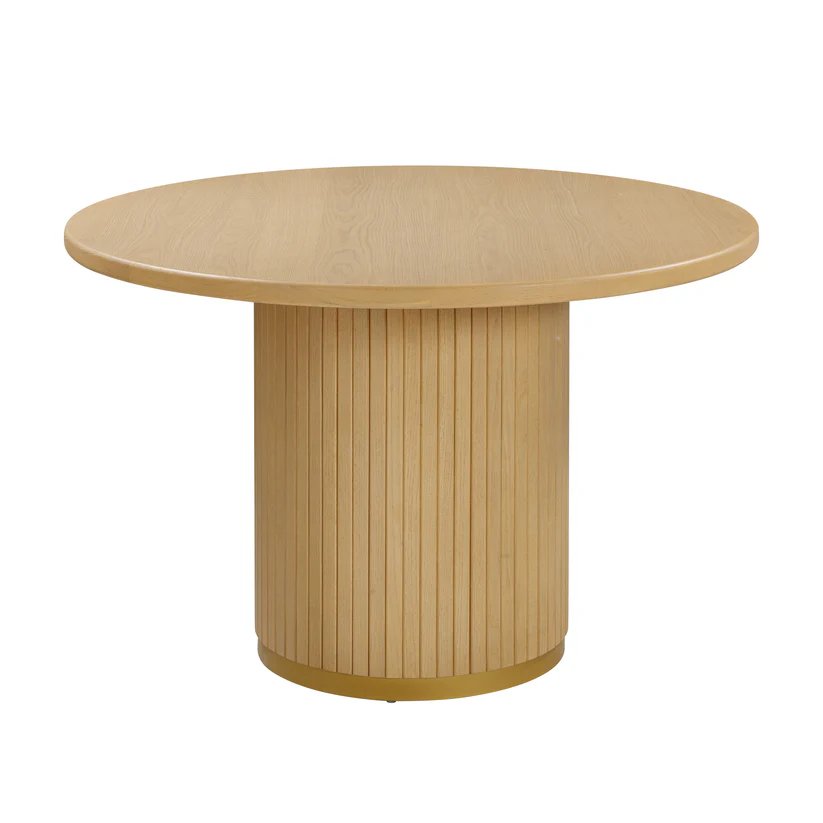 Ribbed Pedestal Base Round Dining Table Light Natural Oak Wood 47 inch