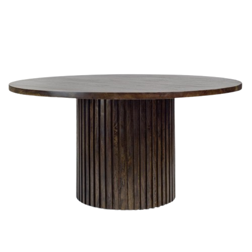 Ribbed Pedestal Base Round Mango Wood Dining Table 60 inch