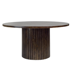 Ribbed Pedestal Base Round Mango Wood Dining Table 60 inch