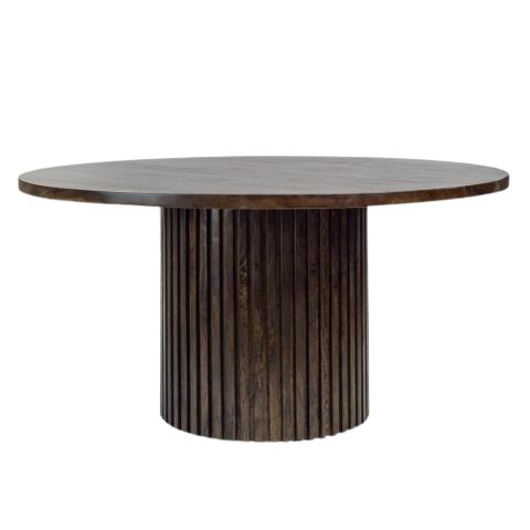 Ribbed Pedestal Base Round Mango Wood Dining Table 60 inch