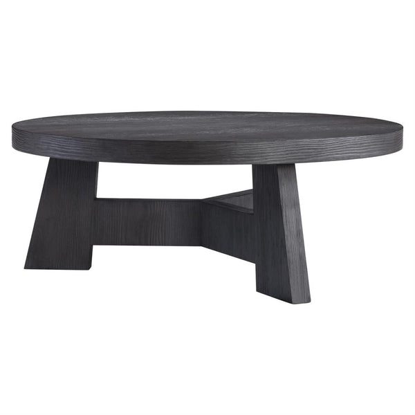 Round Coffee Table Pine Wood Charcoal Finish 42 inch