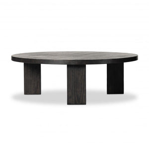 Round Coffee Table Solid Parawood Ebony Black Finish 48 inch