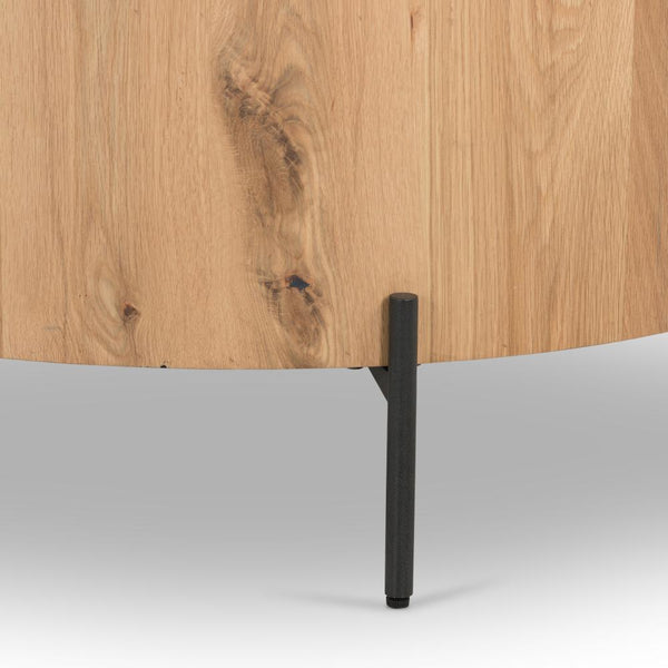 Round Drum Coffee Table Light Oak Wood Veneer & Gunmetal Base 38 inch